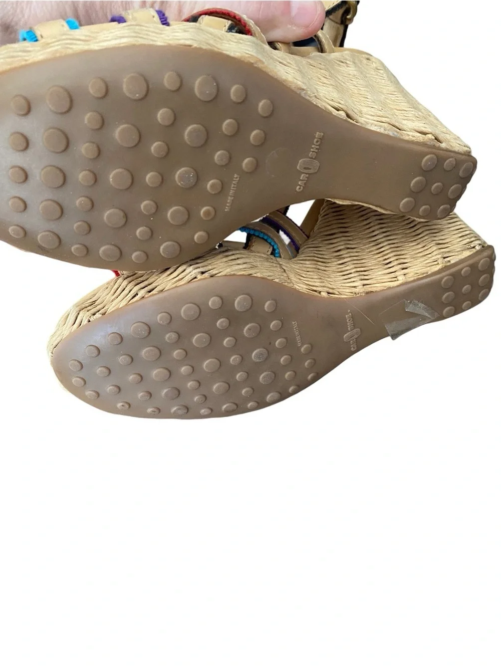Prada The Original Car Shoe Tan Leather Braided Straw Woven Heel Sandal 37 US 7 - Picture 7 of 10